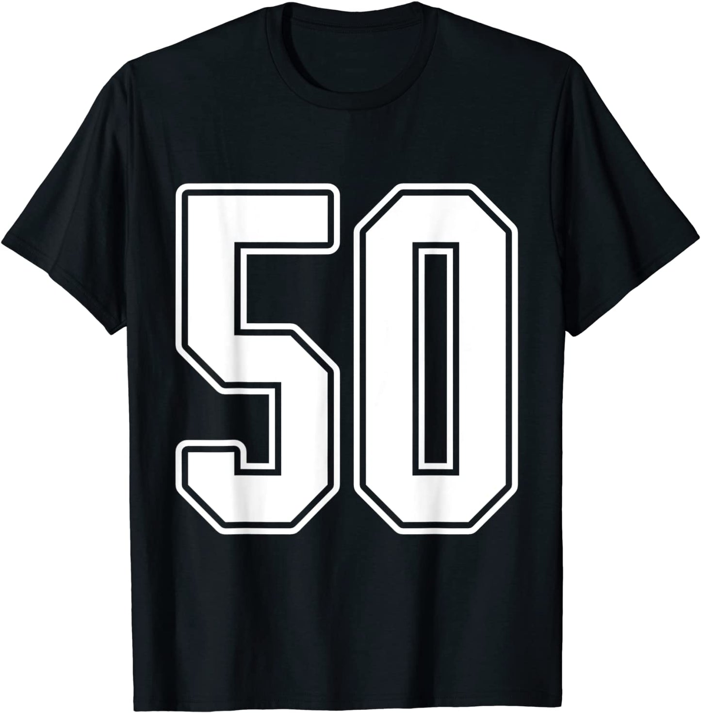 50 White Outline Number 50 Sports Fan Jersey Style T-Shirt