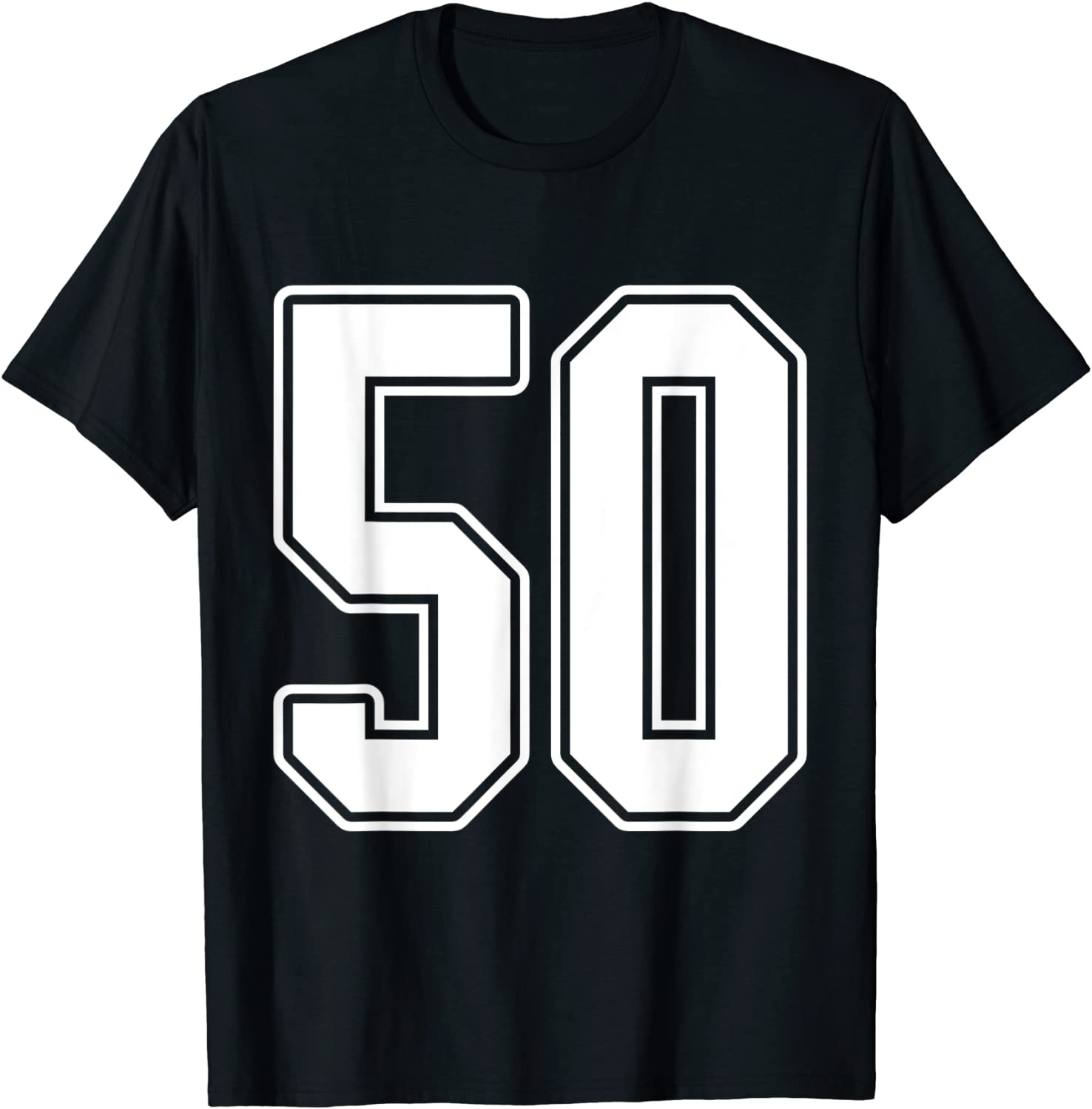 50 White Outline Number 50 Sports Fan Jersey Style T-Shirt