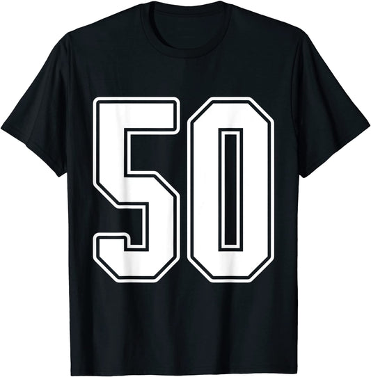 50 White Outline Number 50 Sports Fan Jersey Style T-Shirt