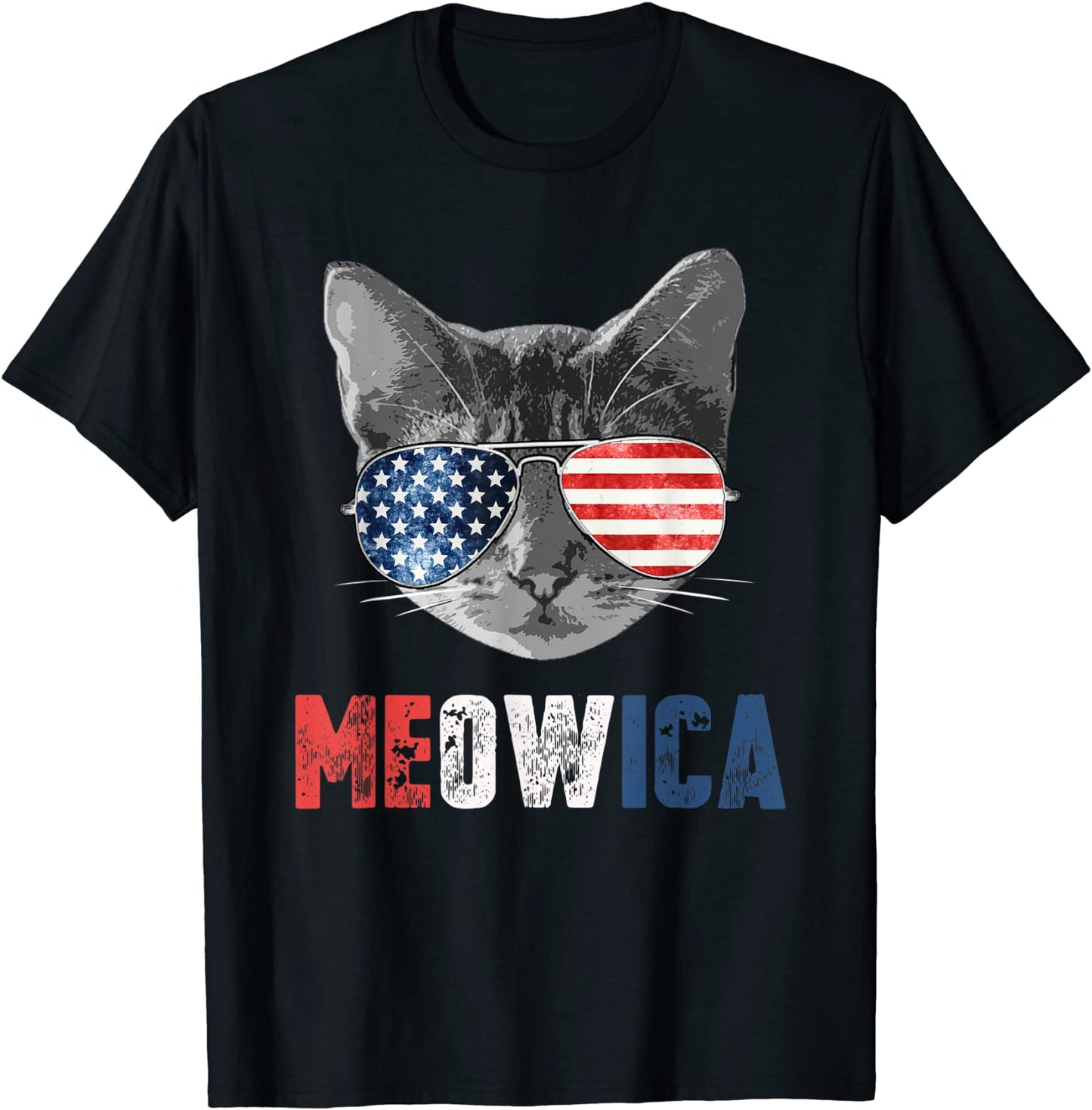 4th of July Shirt Meowica American Flag Cat T-Shirt