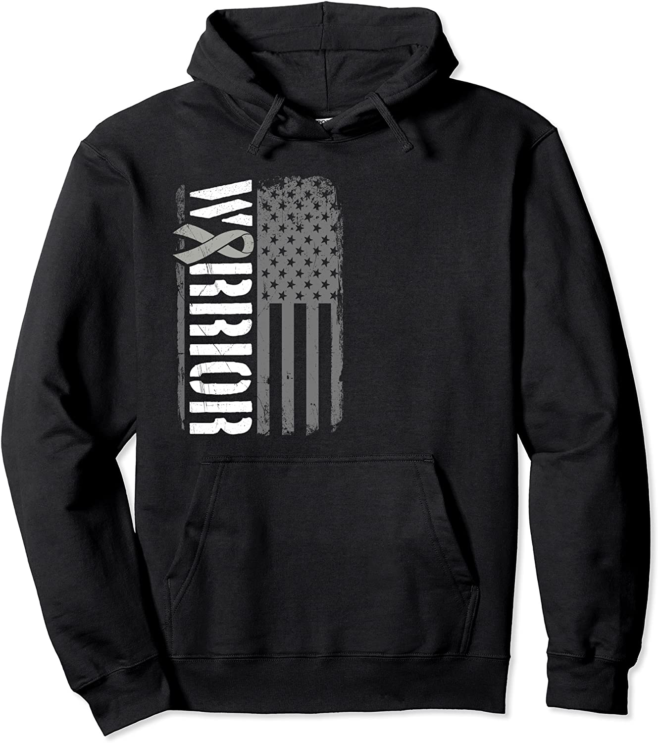 Brain Cancer Awareness Warrior Flag Pink USA Ribbon Pullover Hoodie