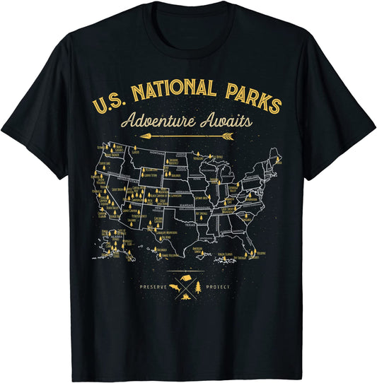 62 National Parks Map Gifts US Park Vintage Camping Hiking T-Shirt