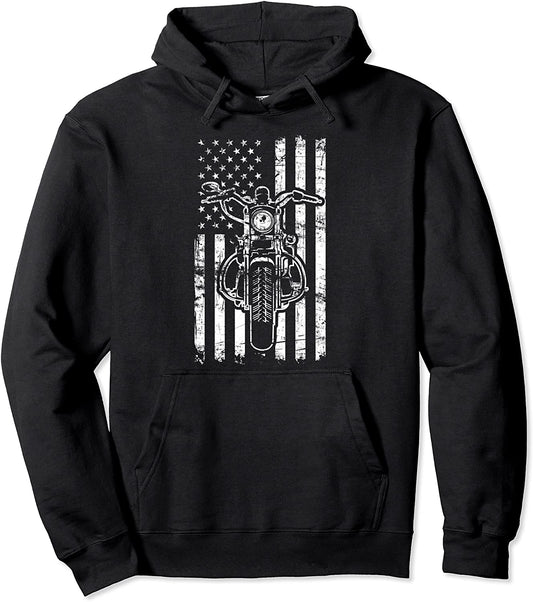 American Motorcycle US Flag Cool Biker Gift For Men Women Pullover Hoodie